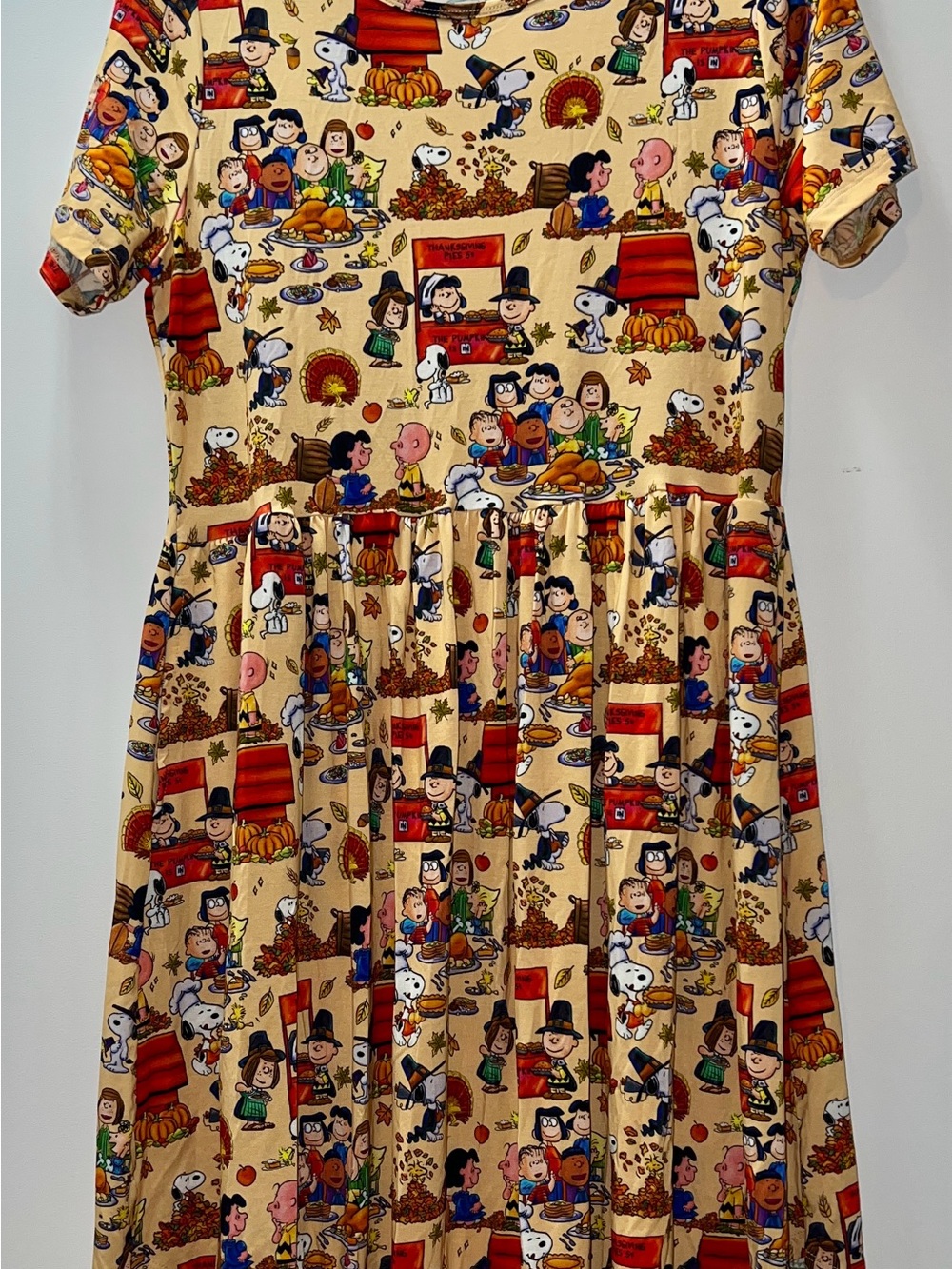 Novelty Peanuts Thanksgiving Print Midi Dress - Beige